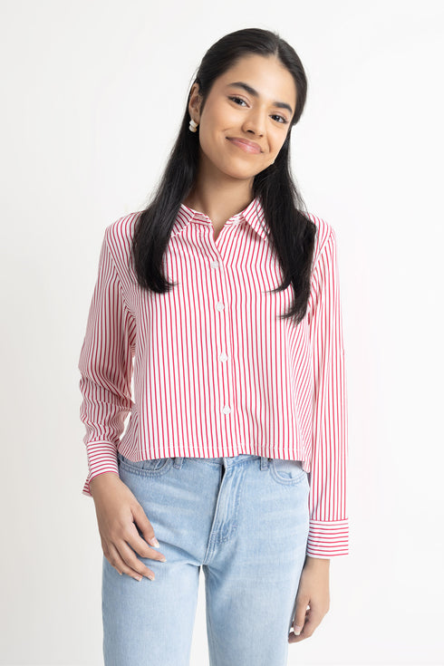 Red Striped Cropped Top